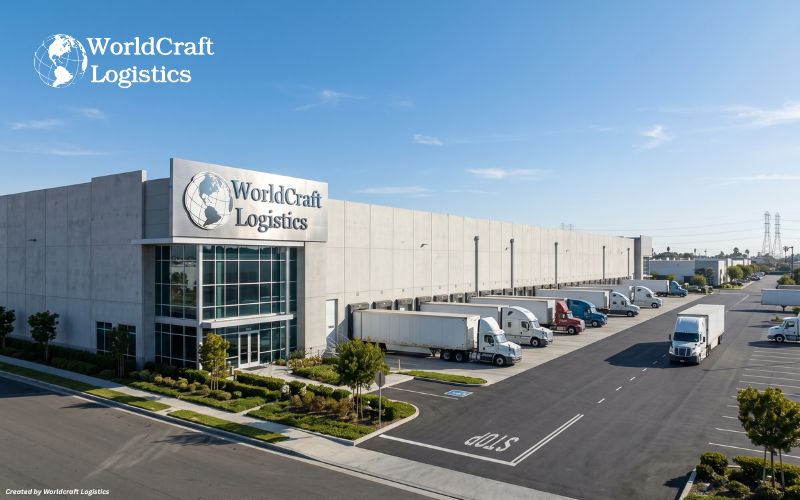 Worldcraft Logistics 3PL warehouse exterior in Cerritos California, port-adjacent distribution center in Southeast LA County