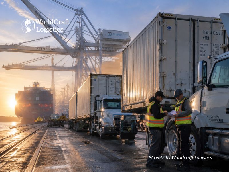 Drayage trucks at Port of Oakland California ready for Union City warehouse delivery foreign importer.jpg