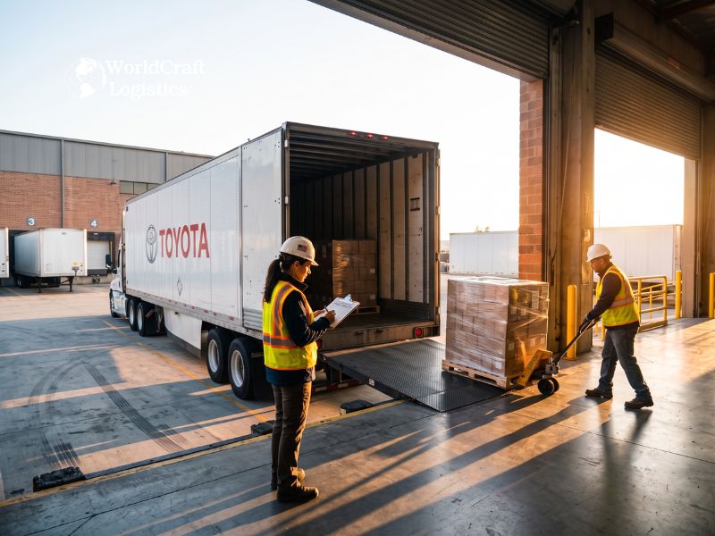 Truck unloading inventory at Worldcraft Logistics receiving dock during business hours.jpg